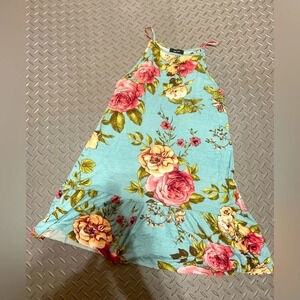 Floral slip dress boho spring formal classic party light blue pink ruffle